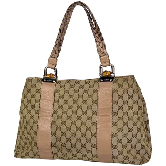 Gucci GG Tote Bag Bamboo Woven Canvas Beige - Picture 1 of 10